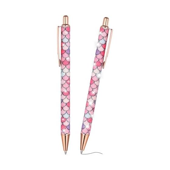 PATIKIL Women's Fancy Ballpoint Pen Set of 2, Medium Point 1.0mm, Black Ink, Shiny Ballpoint Pen, Metal, Knock Type, For Journaling, Christmas Gift,