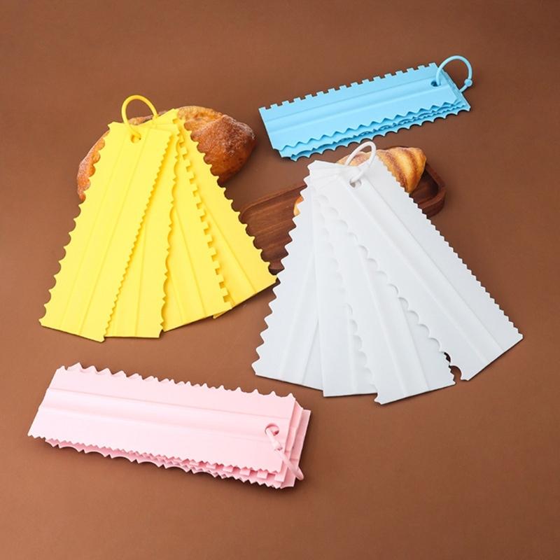 4Pcs Cake Baking Scraper Spatulas Cream Scraper with Irregular Teeth Edges Fondant Cake Slicer Pastry Cutters Tool