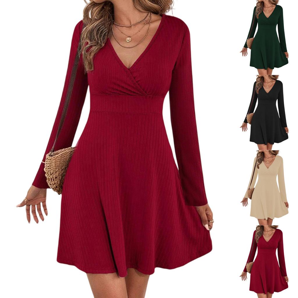 Women's Casual And Fashionable Long Sleeved R-neck Snowflake Print Dress