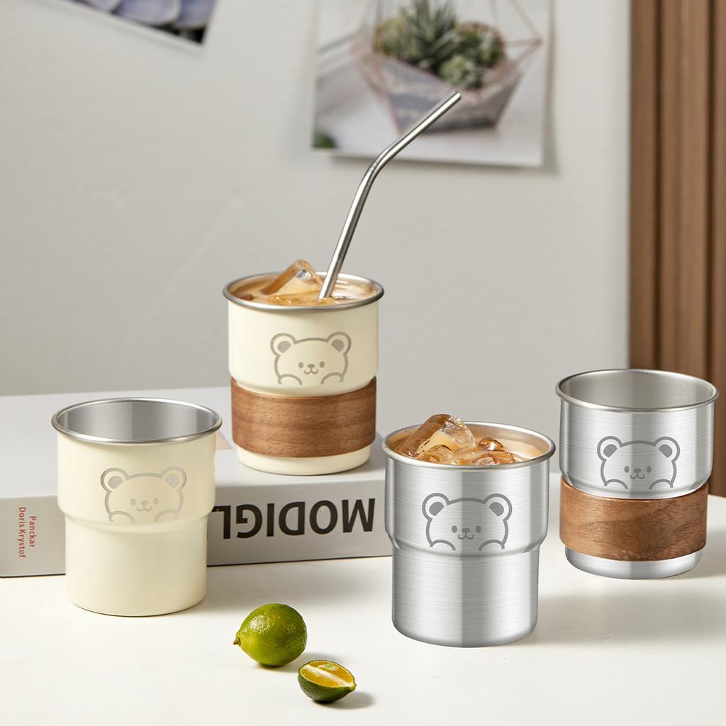 Cute Little Bear Water Mug 304 Stainless Steel Coffee Cup With Wooden Anti Scald Pad Office Workers Tumbler