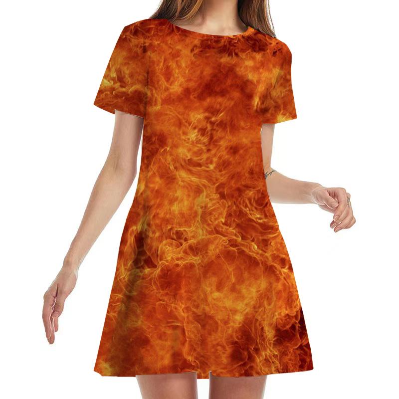 

Летнее платье с принтом Orange3D Flame, короткими рукавами и круглым вырезом, в стиле бохо, А-силуэта, женское модное повседневное мини-платье для вечеринок 6XL