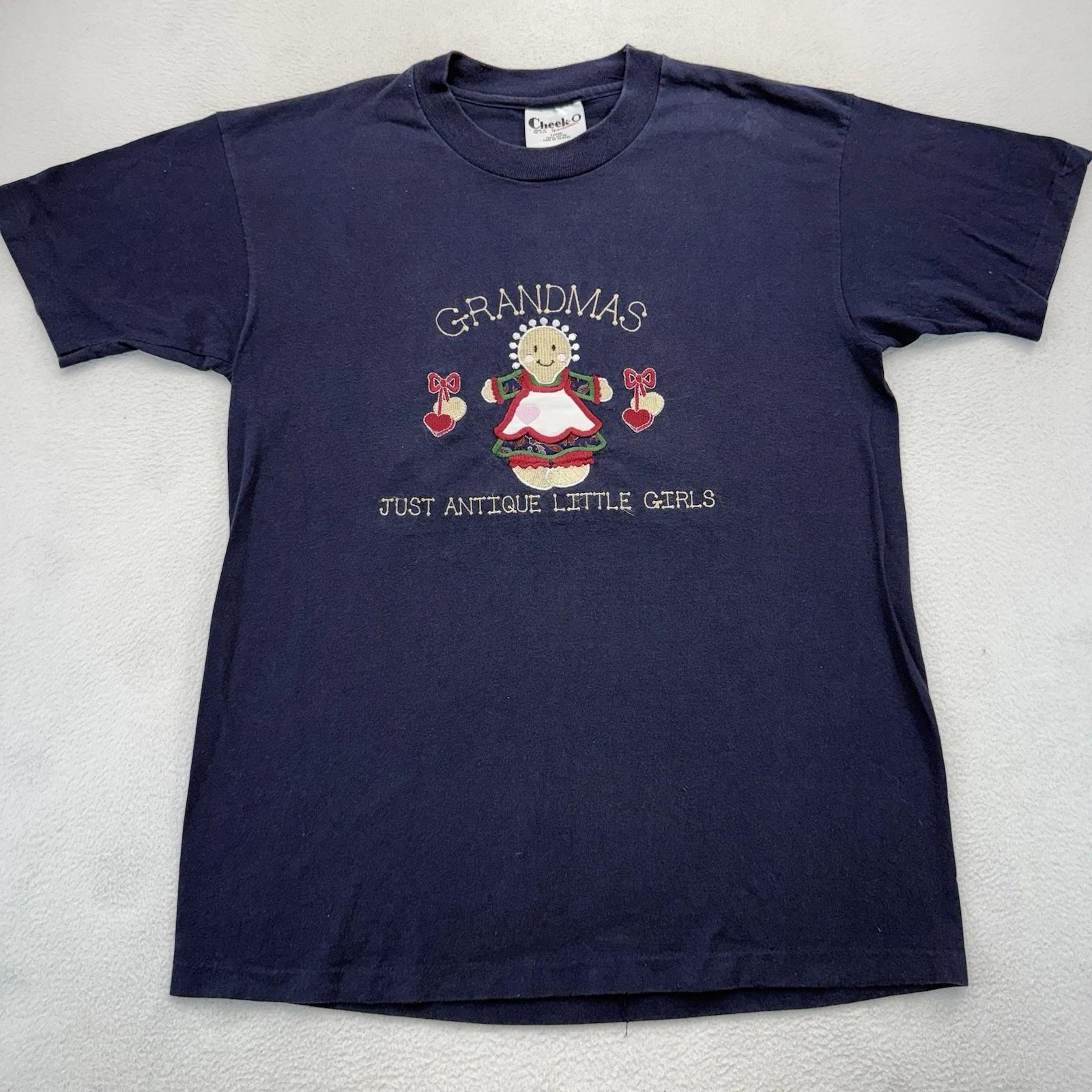 VTG 90s Grandmas Just Antique Little Girls T-Shirt L S/S Embroidered Funny XL