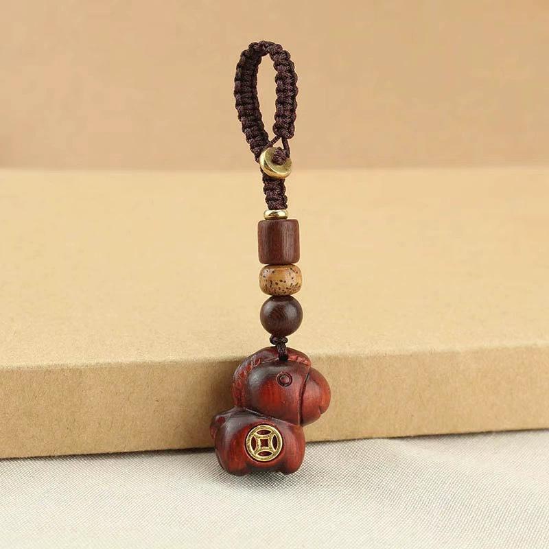 1Pc Car Keychain New Chinese Style Braiding Rope Gift Phone Keychain Creativity Pony Pendant Wood Pendant Coin Decoration