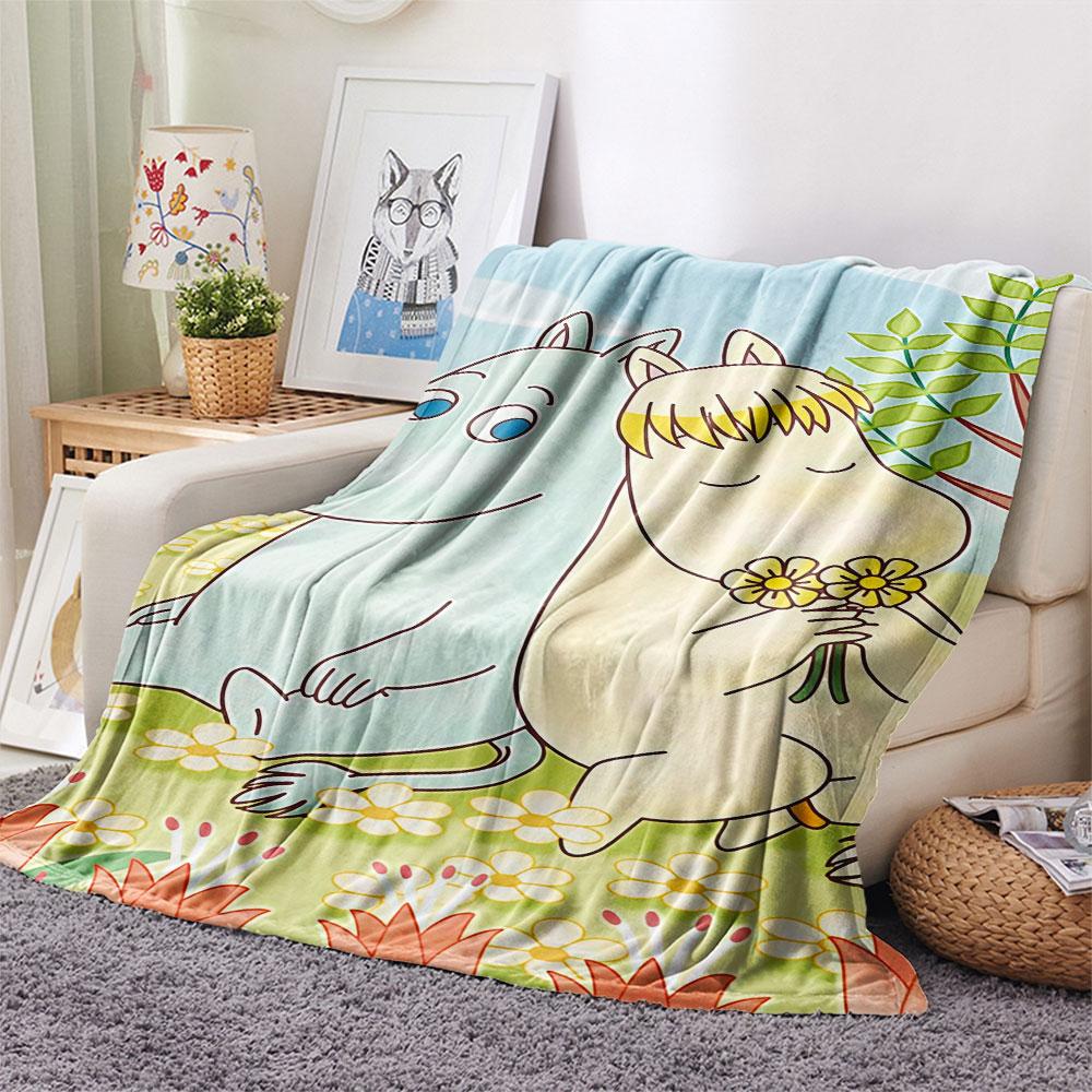 Moomin Printed Flannel Blanket, soft throw for bedroom sofa, washable, fan merchandise, great gift.