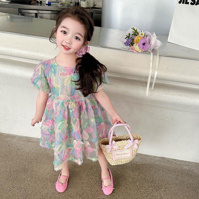 

Платье для девочек, летнее модное платье из пряжи с объемными рукавами