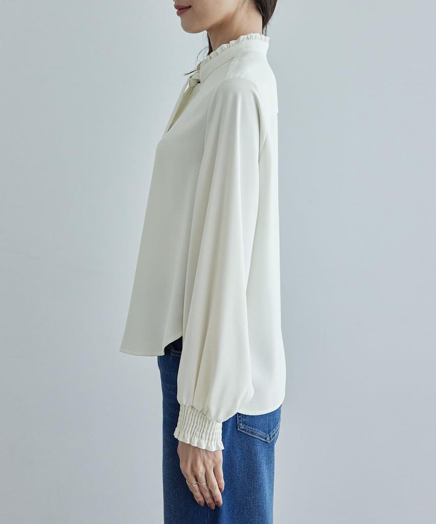 ROPE PICNIC Bowtie Frill Band Collar Women's Blouse, Off-White (15)