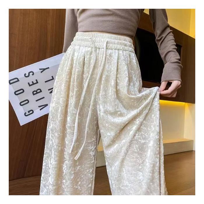 

Southeast Asia Plus Size Velvet Wide-leg Pants – Casual, Stylish & Age-reducing with Drawstring XL абрикосовий