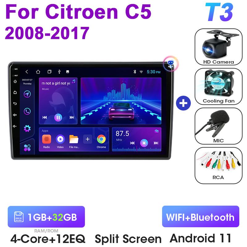 2 Din Android 12 Car Radio For Citroen C5 2008 - 2017 Multimedia Video Player GPS Navigation Stereo 4G WIFI Carplay Auto RDS DVD
