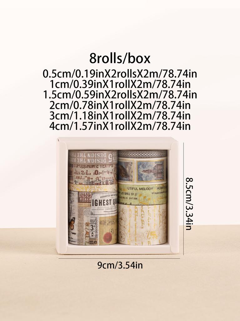 8rolls/Box Vintage Bronzing Washi Tape Decorative Masking Tape Notebook Diary Journaling Scrapbooking Supplies School Washi Tape