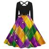 Women's Casual Print O-neck Pullover High Waist Long Sleeve Dress