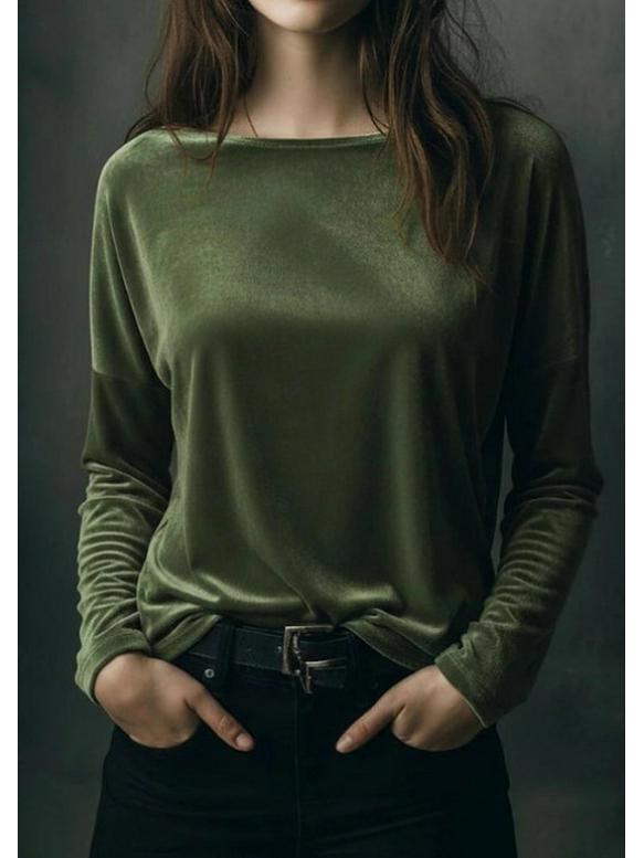 Top Elegant din Catifea cu Gât Rotund pentru Femei, Primăvara 2026