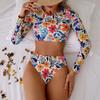 Dámské sexy dvoudílné bikiny s potiskem a vykrojením na plážovou dovolenou