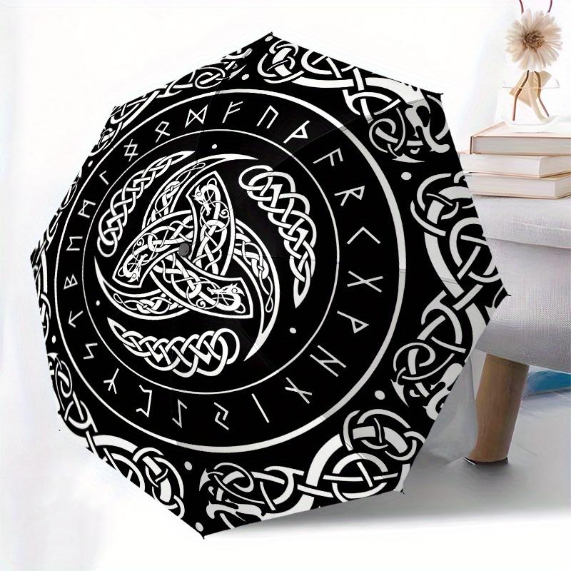 Celtic Knot Triquetra Symbol Tapestry Wall Hanging Decor Umbrella, Cute Umbrella with Cute Design, Portable 3-Fold Compact Umbrella for Men & Women, V