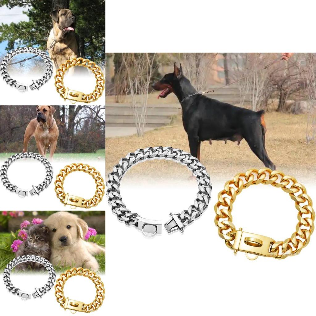Bequemes 19mm Goldfarbenes Edelstahl Hundekettenhalsband Mit Stilvollem Karomuster
