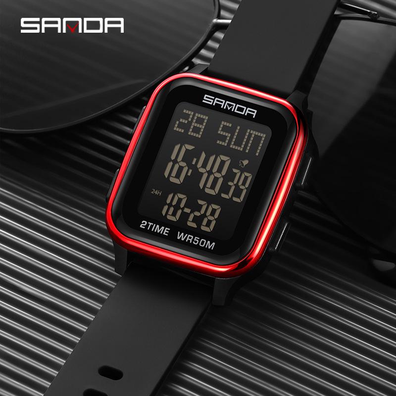 Sanda Men's Multifunctional Square Sport Chronograph Waterproof Watch 