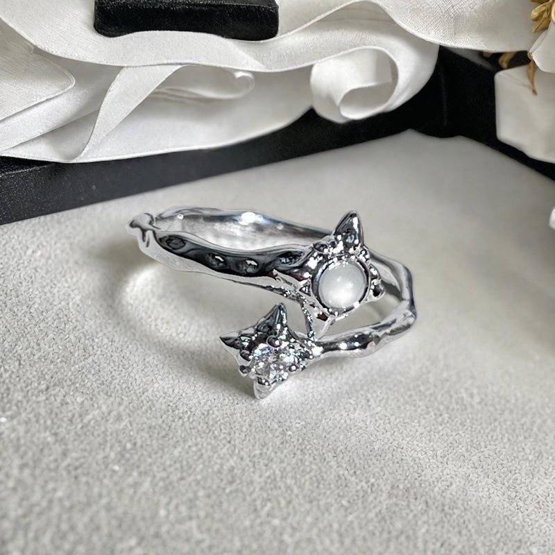 Weißes Mondlicht High-End Nischendesign Offener Ring Nischenpersönlichkeit Schneeflocke Mondsteinring