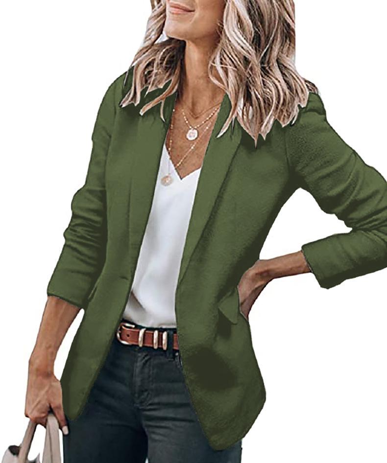 

2024 Autumn Women s Long-Sleeve Solid Color Single-Breasted Suit Jacket with a Loose Fit and Suit Collar. S