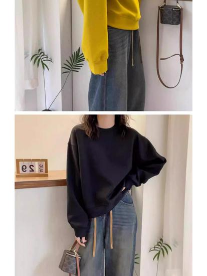 Ginger Yellow Round Neck Women's Korean-Style Loose Sweatshirt - Spring Fashion