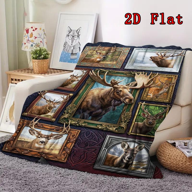 Deer Collection Wall Art 2D Flat Pattern Flannel Blanket, High Quality All Seasons, Home Decor, Warmth and Comfort, Perfect for Christmas Gifts.