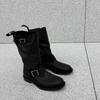 Versatile Round Head Belt Buckle Sleeve Martin Boots Autumn and Winter Leather Soft Leather Comfortable Knight Boots Women