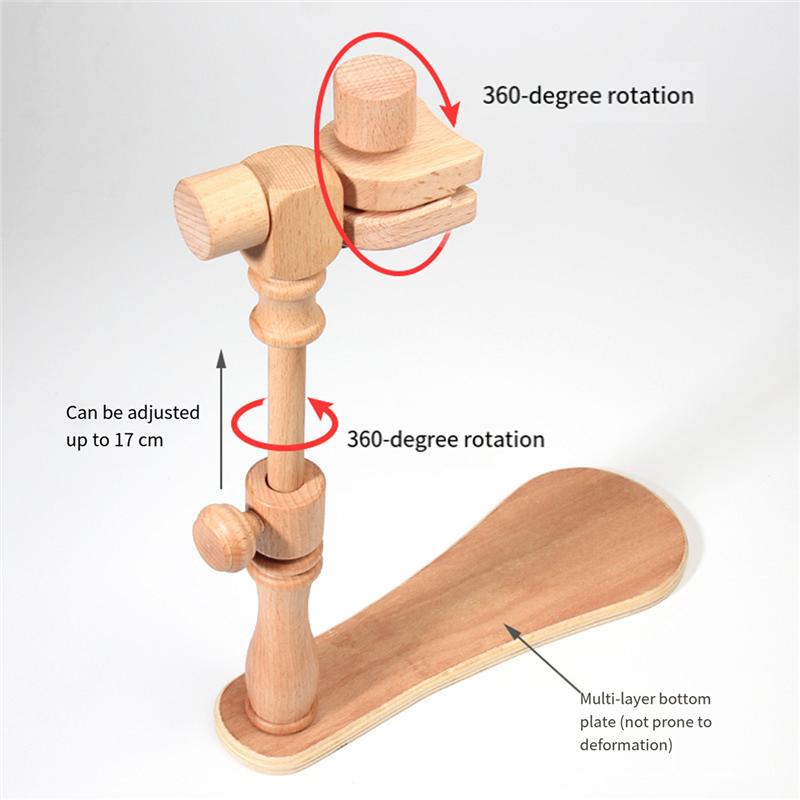 A25F-Embroidery Hoop Holder Adjustable Stand Hand Cross Stitch Versatile Beech Wood Rotatable Tool