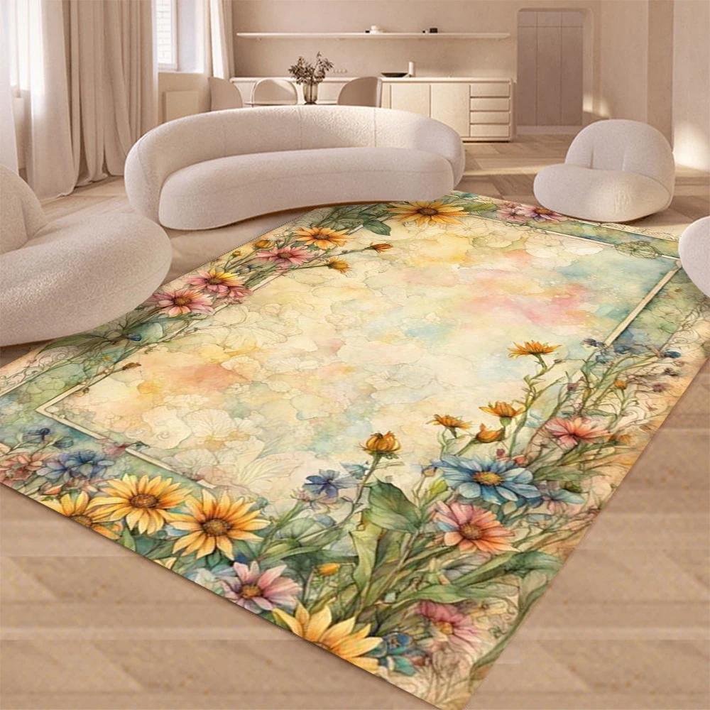 European Carpets Living Room Pastoral Flower Home Rug Large Bedroom Luxury Pattern Floor Mat Washable Non-slip Entryway Door Mat
