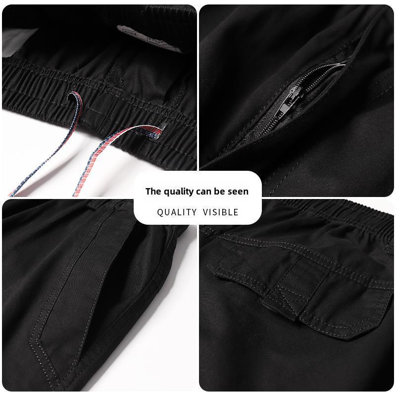 Hengyuanxiang Men's Plus Size Cotton Cargo Pants - Loose, Straight-Leg, Wide-Leg Trousers for Spring and Autumn