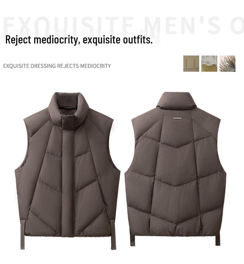 Trendy 2025 Stand-Up Collar Men's Thickened Down Vest - Casual Winter Puffer Outerwear with High-End Style