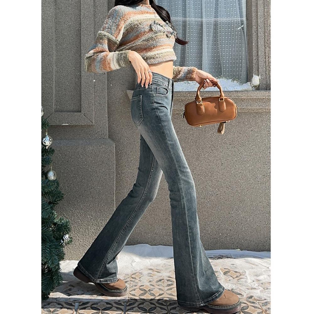 Micro-pull jeans women's spring and autumn new high-waisted Korean slim horseshoe pants small flared pants ins