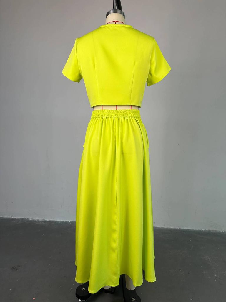 Set de top cu gât rotund și fustă cu nasturi cu talie înaltă de vară 2024 pentru femei