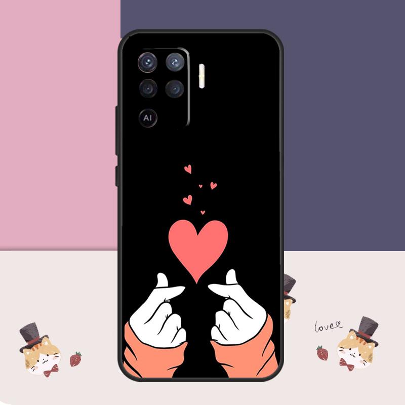 Kpop Hand Finger Heart Case For Oppo A77 A17 A57 A40 A78 A54 A74 A94 A76 A16 A96 A18 A60 A80 A38 A58 A98 A15 A5 Pro