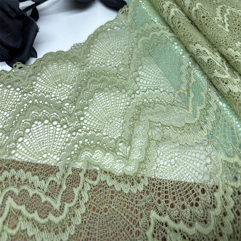 24cm Wide Elastic Lace, Olive Green Spandex Stretch Lace Fabric for Sewing, Lingerie, Bra, Underwear, Dress, Garment, Home Decor, Crafting