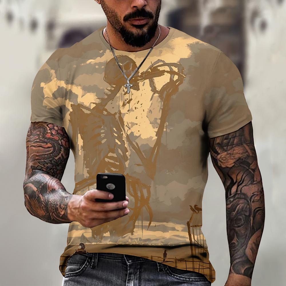 

Футболка на Хэллоуин для мужчин Футболки с рисунком черепа Футболки с 3D-принтом Свободные футболки с коротким рукавом Мужская одежда больших размеров Топы Лето 5XL