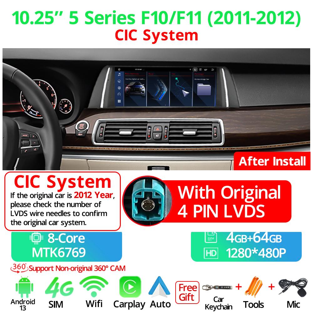 10.25" Multimedia  Player GPS Carplay Car Radio For BMW 5 Series F10 F11 2011-2017 CIC NBT System Android 13