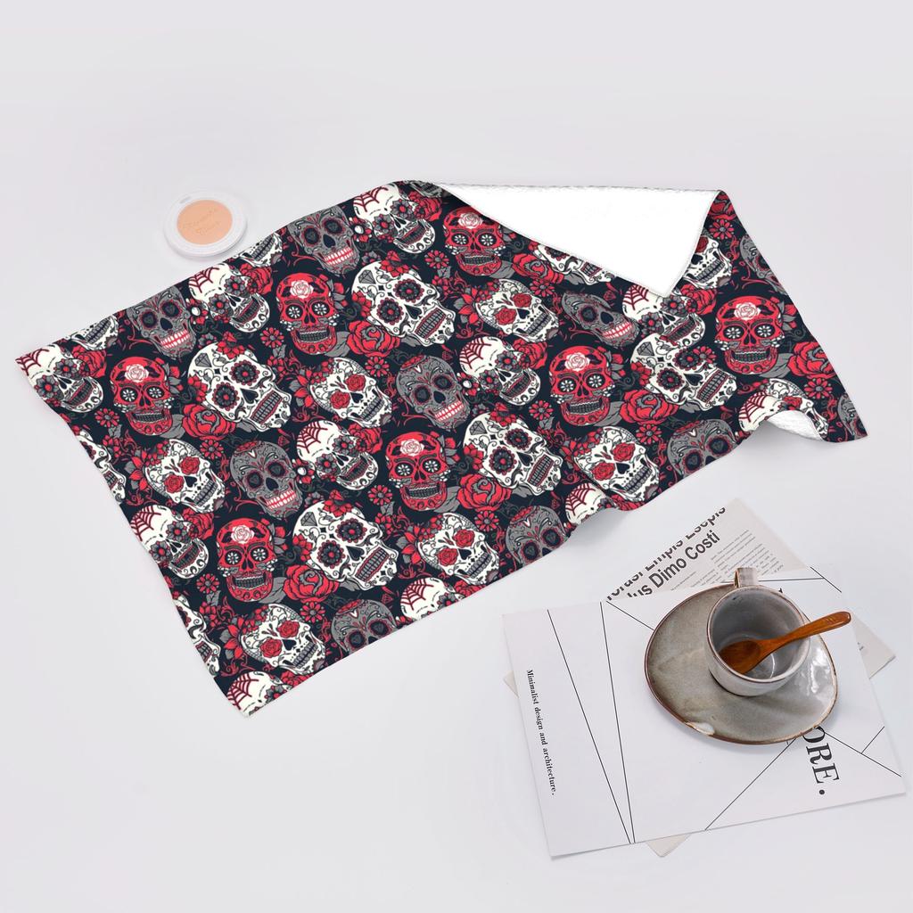 Sugar Skull Pattern Red Soft Face Towel Quick Dry Pool Bath Cotton Towels Absorbent