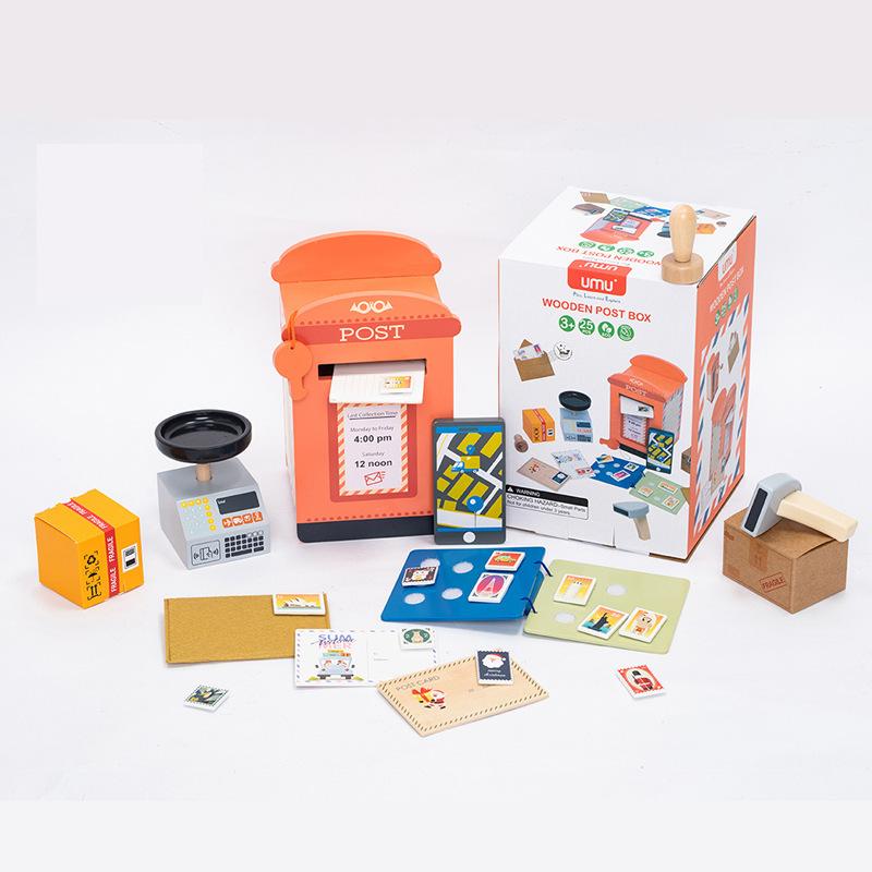 

Children s Simulation Wooden Post Office Delivery Letter Model Scene Model Theme Play House Toys разноцветный