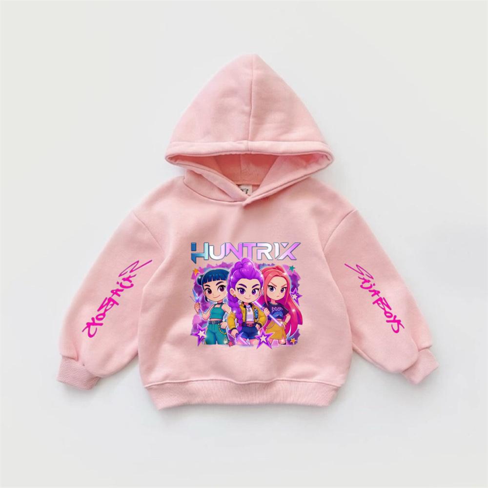 Pink Hoodies Demon Huntrix Long-sleeved Sweatshirts Girls Child Trendy Casual Hooded Tops Kids New Loose Fashion Autumn Wear
