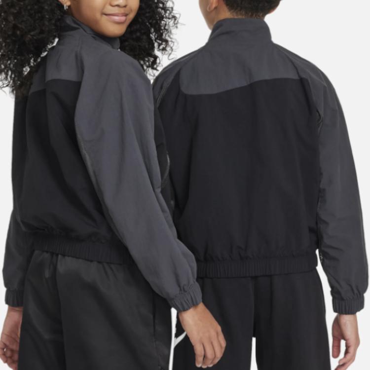 Nike Jacket Kids Color Block Logo Letter Print Stand Collar Zipper Kids Jackets Black FN9134-010