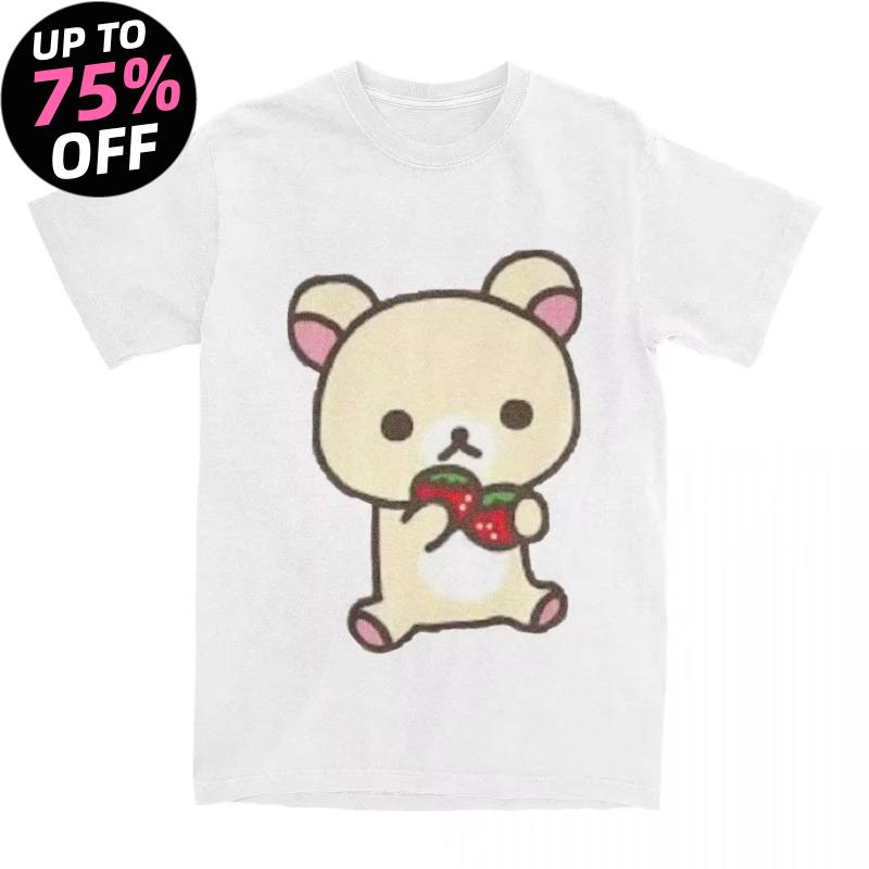 

Leisure Rilakkuma Strawberries TShirts Women and Unisex Round CollarT Shirts Animal Bear Short Sleeve Tees Women Tops 4XL