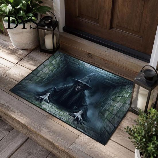 Non-slip Entrance Mat for Indoor 3D Halloween Rug, Spooky Skeleton Depth Pattern Durable Washable Door Rug Absorbent Front Bathroom Entryway