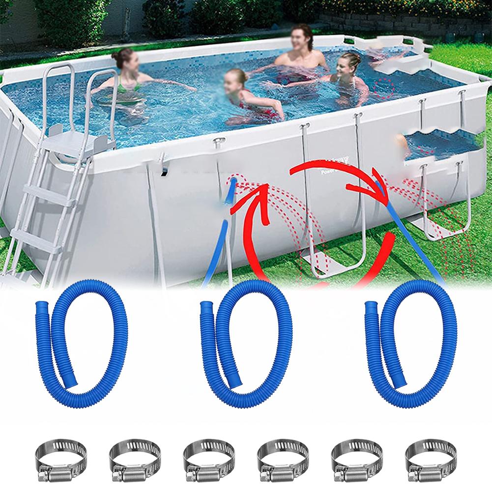 2 Pack Blue PVC Pool Hoses 1.5m Length 31mm Inner Diameter 33mm Outer Diameter for Above Ground Pool Filtration Needs