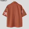 INCERUN Oversized Men Lapel Neck Short Sleeve Floral Print Casual Loose Shirts