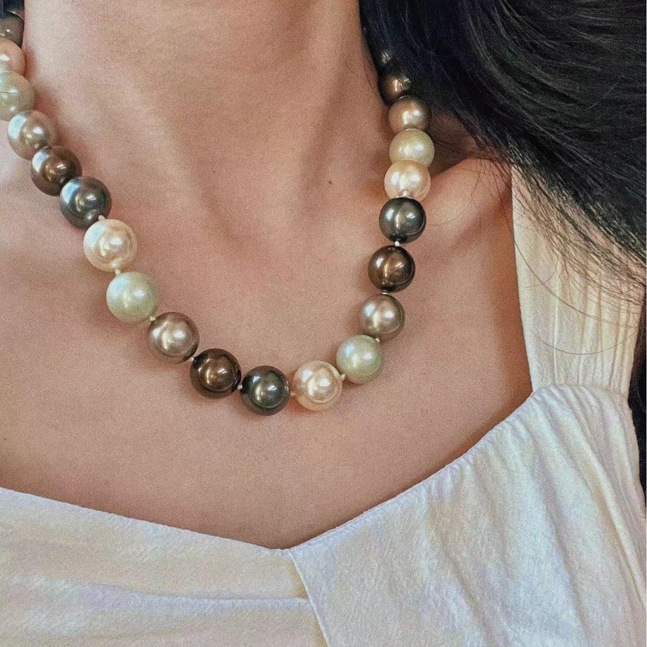

Guofeng Large Granular 14Mm Merad Morandi Color Bead Pearl Necklace Neck Chain Collarbone Chain