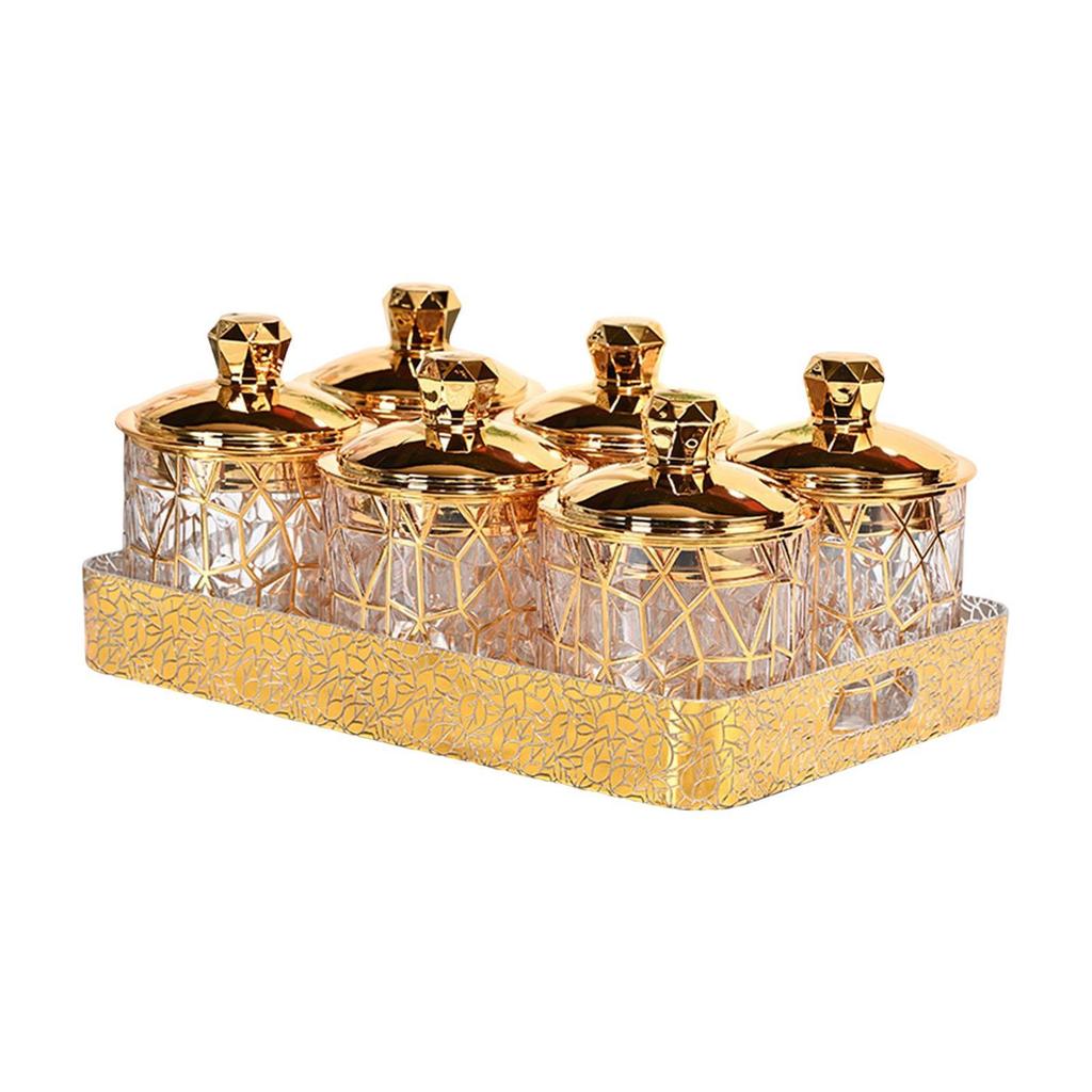 6Pcs Canisters Transparent Gold with Lids for Cookies Dried Fruit Dessert