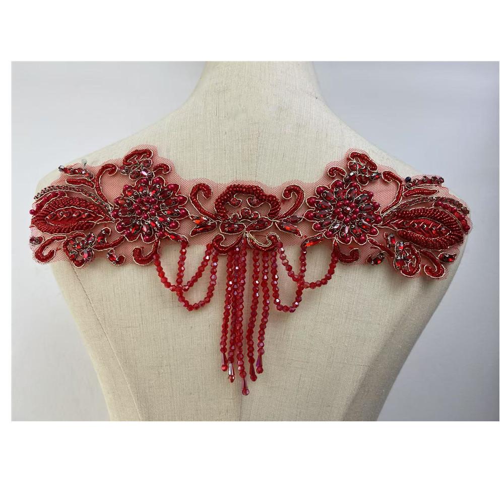 New Sew on Rhinestone Bodice Patches Appliques Sew on for Wedding Party DIY Large красный