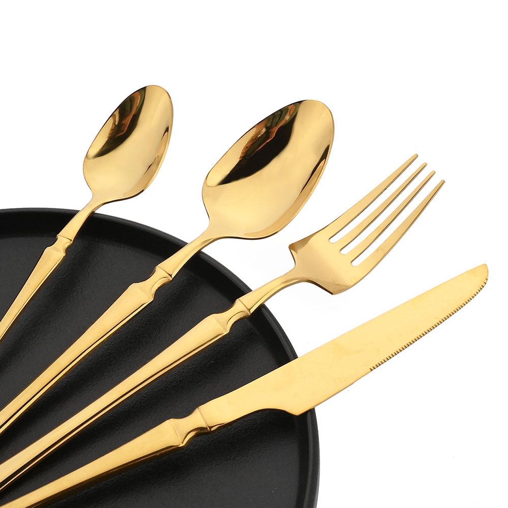 JANKNG 24Pcs White Gold Tableware Set Stainless Steel Dinnerware Spoon Fork Knife Cutlery Kitchen Food Flatware Silverware Set