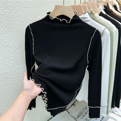 Şık Sonbahar ve Kış Kadın Büyük Beden Turtleneck Tişört Mantar Kenar ve Peluş Basic Gömlek