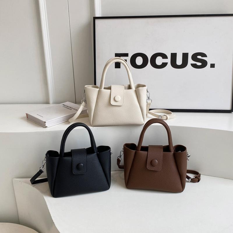 Stylish and Simple Hand Bag, New Women's Bag, Casual Lychee Pattern Bucket Bag, Trendy Texture Messenger Bag