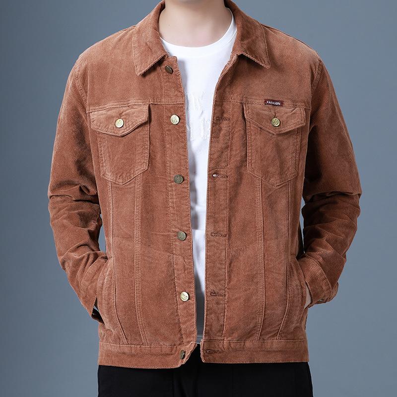 2024 Spring And Autumn Jacket Coat Korean Edition Corduroy Slim Fit Casual Solid Color Collar Jacket Top