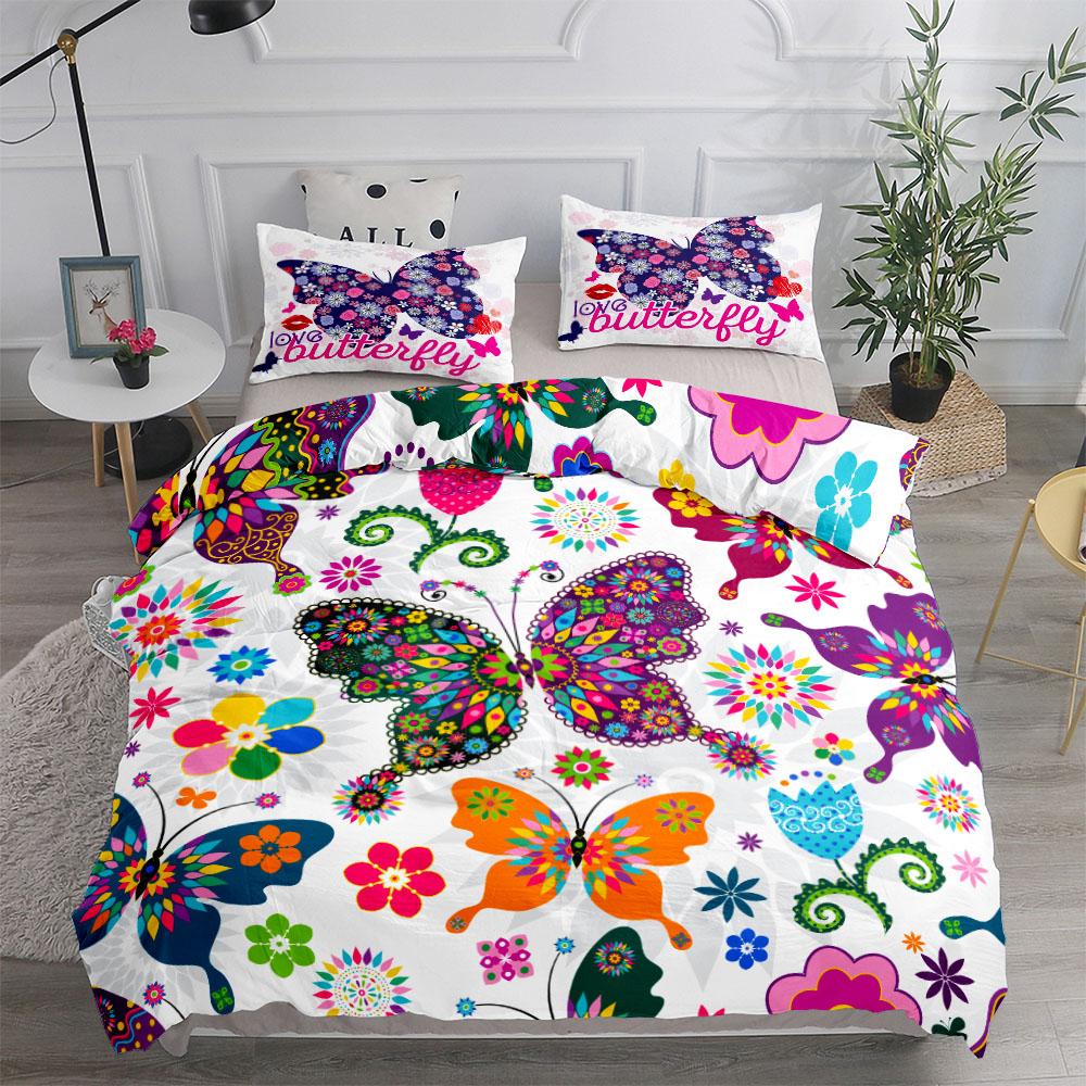 Conjunto de Capa de Edredom Menina Borboleta Neon EU Solteiro Casal King US Solteiro Completo Queen Size Conjunto de Roupa de Cama